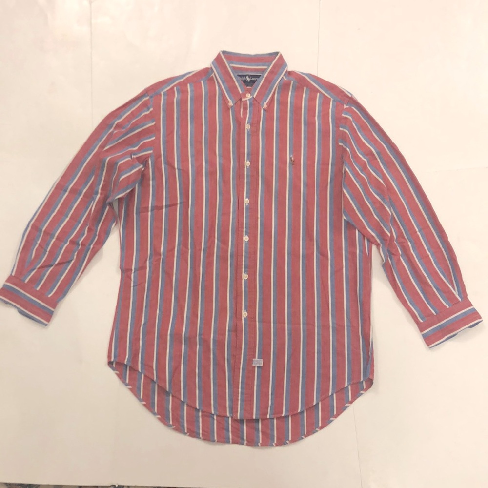 Ralph Lauren 16-33 Shirt Collar Button Down Pink Blue White Stripe Excellent